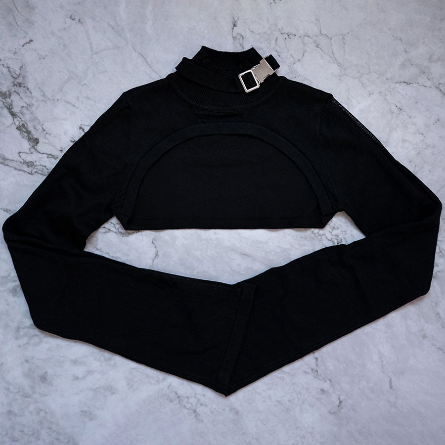 Soju Buckle Detail Super Crop Sweater