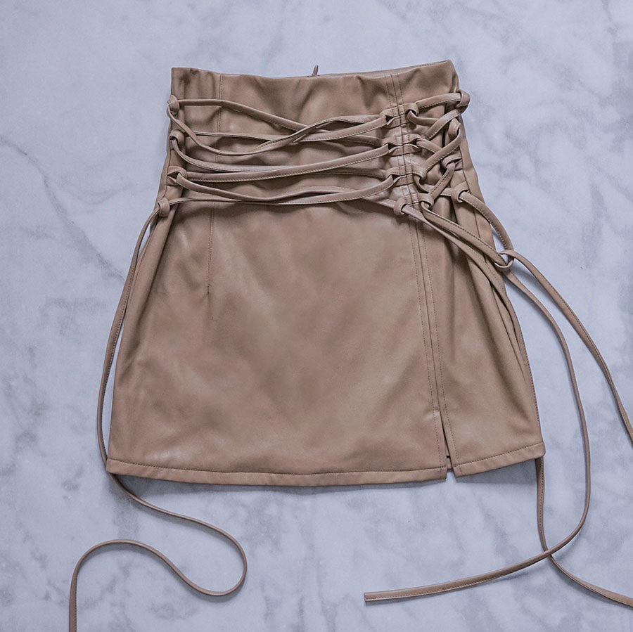Taiyaki Lace Up Pleather Skirt