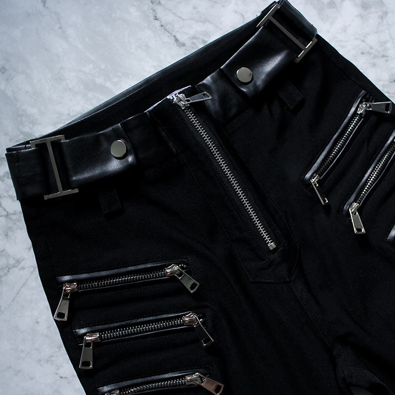 Viola Pleather Belt Zipper Detail Pants