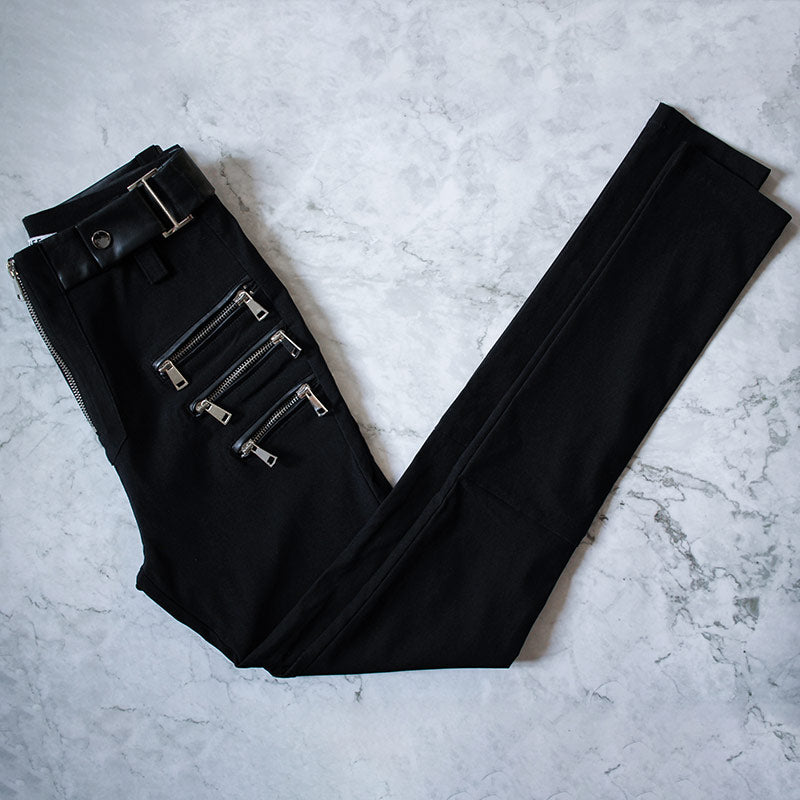 Viola Pleather Belt Zipper Detail Pants