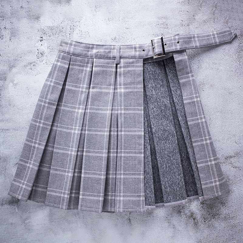 Macchiato Adjustable Side Slit Plaid School Girl Skirt