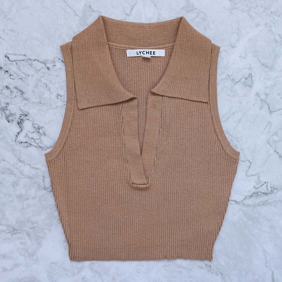 Choux Ribbed Polo Crop Top