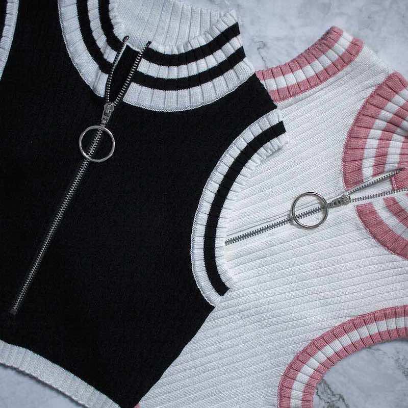 Parfait Striped Knit Zip-Up Crop Top