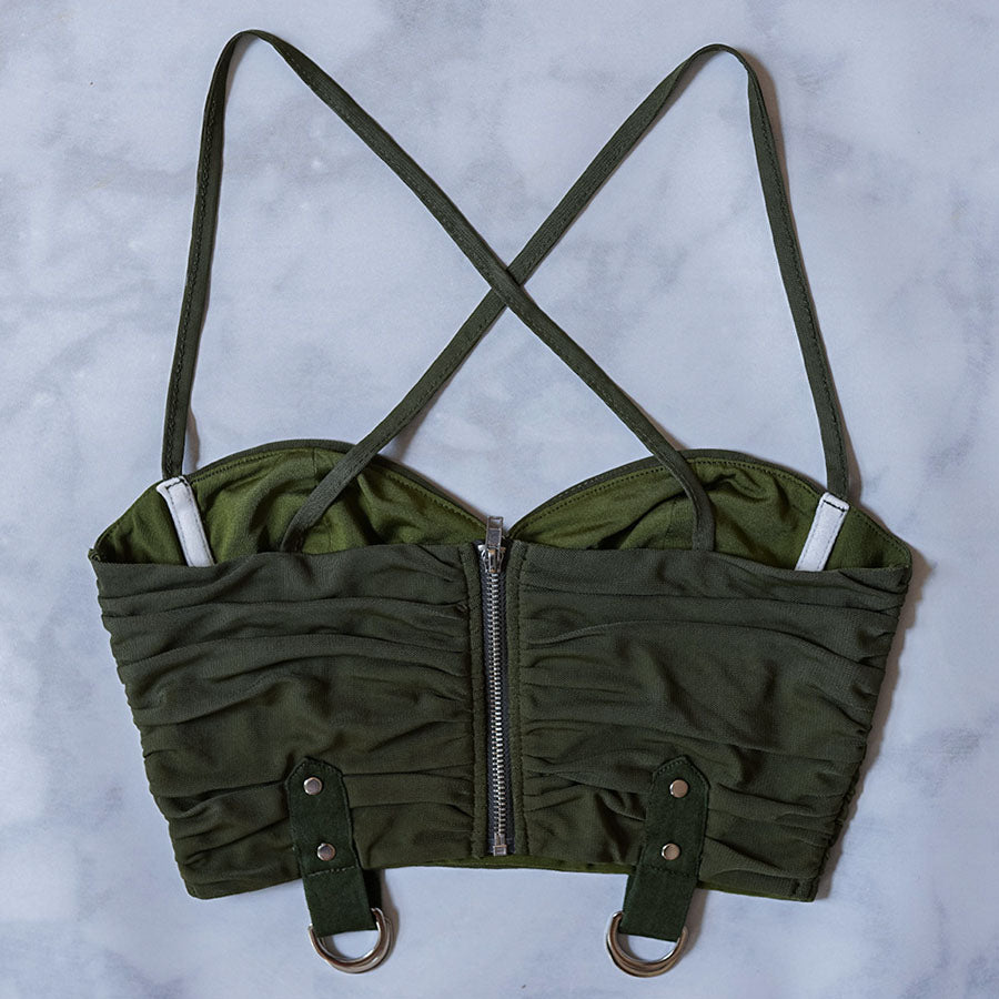 Matcha Ruched Mesh Bustier Crop Top – Lychee the Label