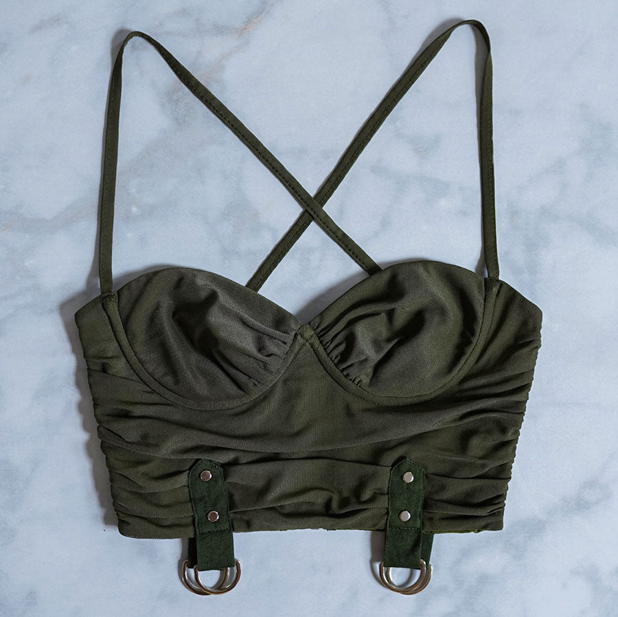 Matcha Ruched Mesh Bustier Crop Top