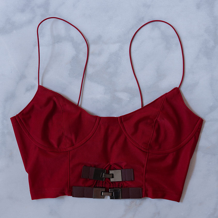 Shiso Waist Buckle Detail Bustier Top - SMALL / Scarlet