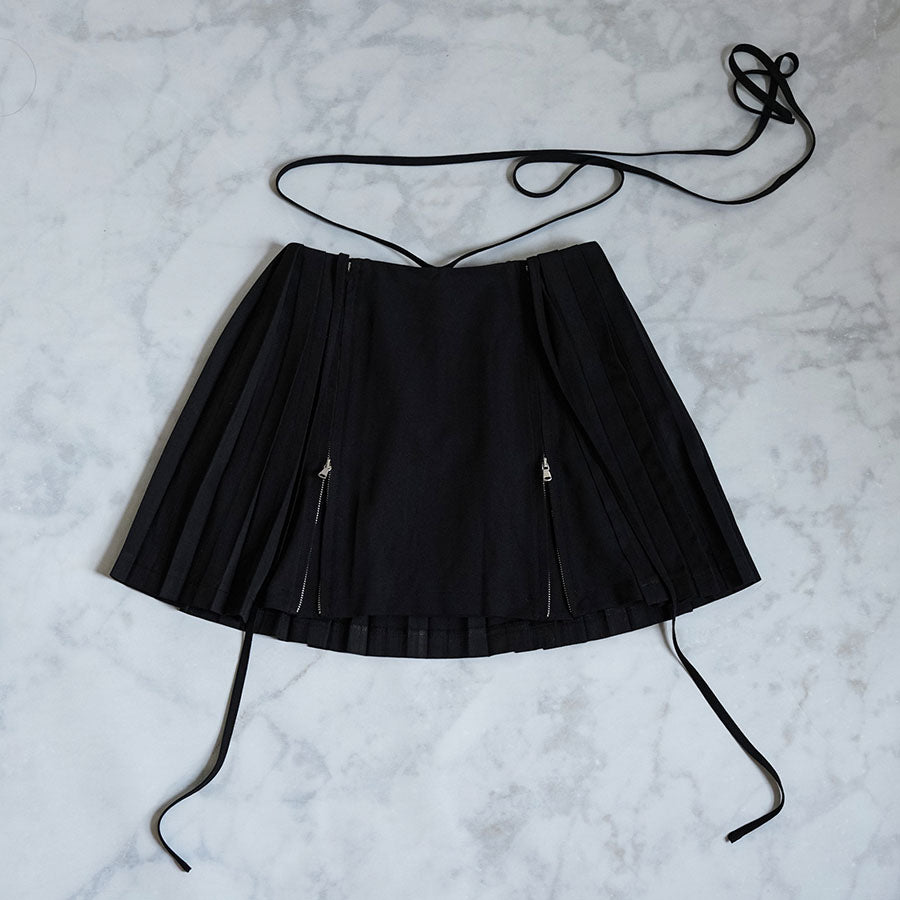 Wasabi Zipper Detail Side-Pleat Skirt
